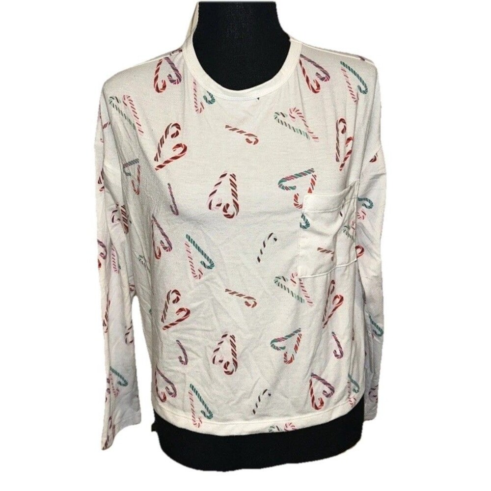 Colsie Small Candy Cane Hearts Pullover Holiday Long Sleeve Shirt
